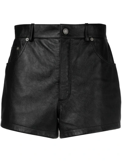 Saint Laurent High-rise Python And Leather Shorts In Black