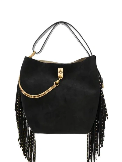 Givenchy Medium Gv Studded Fringe Calfskin Bucket Bag In 001 Black