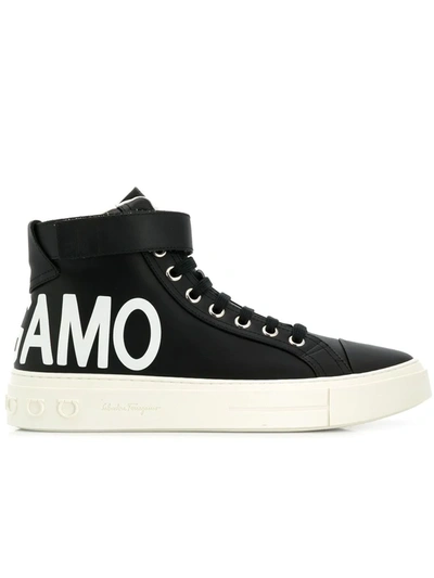 Ferragamo Men's Ayr 2 High-top Leather Sneakers W/ Grip-strap Ankle In Black