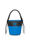 Prada Ouverture Leather Bucket Bag In Blue