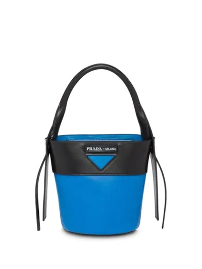 Prada Ouverture Leather Bucket Bag In Blue