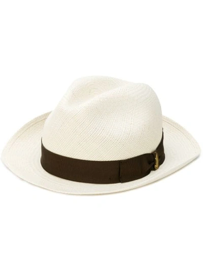 Borsalino Grosgrain-trimmed Straw Panama Hat In White