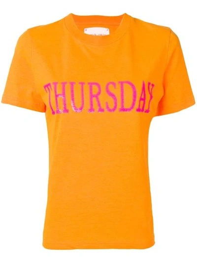 Alberta Ferretti Thursday Embellished Cotton T-shirt In Orange