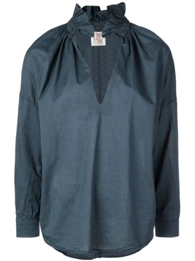 A Shirt Thing Frilled Split Neck Shirt In Blue