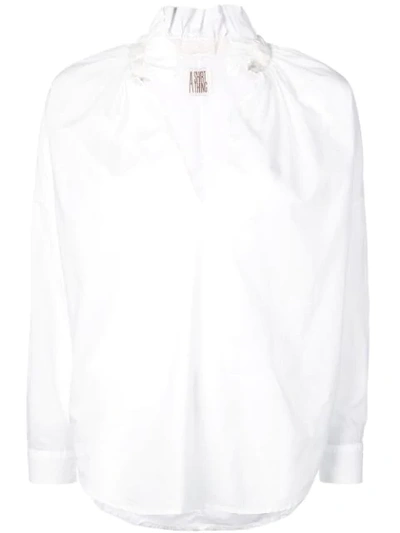 A Shirt Thing Frilled Split Neck Shirt - 白色 In White