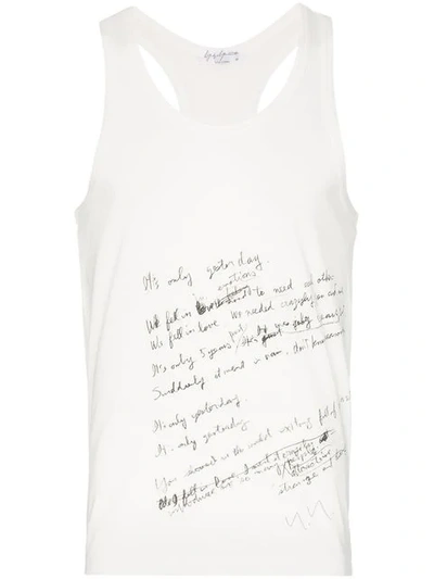 Yohji Yamamoto Text Print Sleeveless Cotton Waistcoat In White
