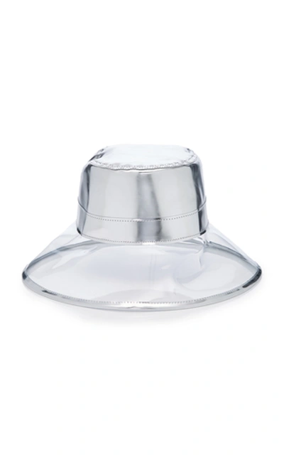 Eric Javits Go-go Patent Leather And Pvc Bucket Hat In Silver
