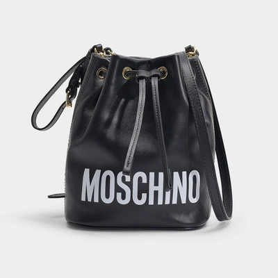 Moschino Logo Bucket Bag In Black Leather