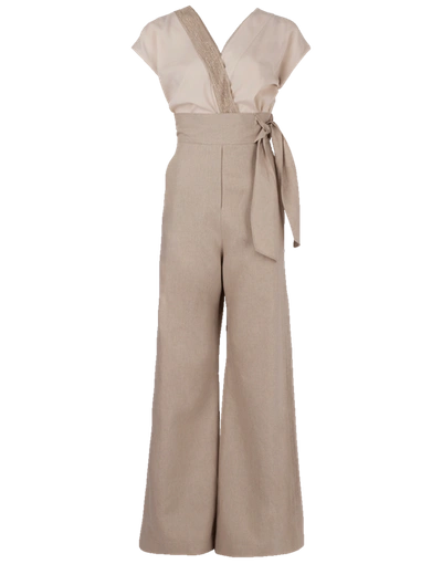 Brunello Cucinelli Surplice Embroidered Jumpsuit In Oyster