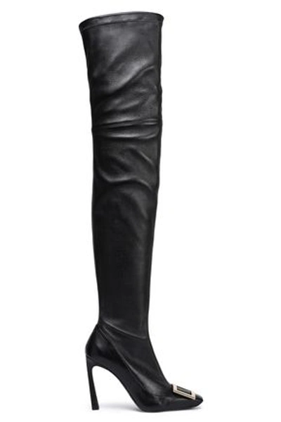 Roger Vivier Cuissard Buckle-embellished Leather Thigh Boots In Black