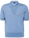 Prada Intarsia-logo Virgin Wool-jersey Polo Shirt In Light Blue
