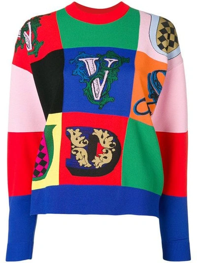 Versace Printed Rib Knit Sweater In Multicolour