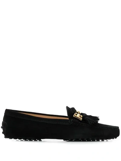 Tod's 10mm Gommino Leather Loafers W/ Tassels In Black