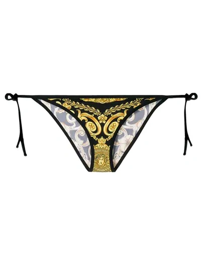 Versace Jeans Hibiscus Print Bikini Bottoms - 黑色 In A732d Black Gold