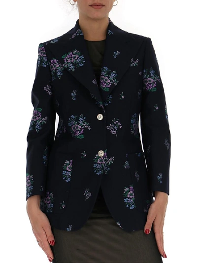 Gucci Flowers Fil Coupé Cotton Wool Jacket In Blue