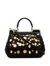 DOLCE & GABBANA BLACK SICILY CHARM-EMBELLISHED RAFFIA SHOULDER BAG