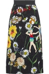 DOLCE & GABBANA APPLIQUÉD FLORAL-PRINT JACQUARD SKIRT,3074457345619667156