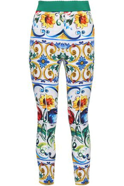 Dolce & Gabbana Printed Silk-blend Leggings In White