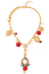DOLCE & GABBANA DOLCE & GABBANA WOMAN GOLD-TONE, CRYSTAL, RESIN AND POMPOM NECKLACE GOLD,3074457345619933291