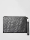 Burberry Tb Monogram Leather Zip Pouch In Black