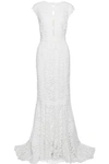 DOLCE & GABBANA DOLCE & GABBANA WOMAN CRYSTAL-EMBELLISHED CORDED LACE GOWN WHITE,3074457345620072649