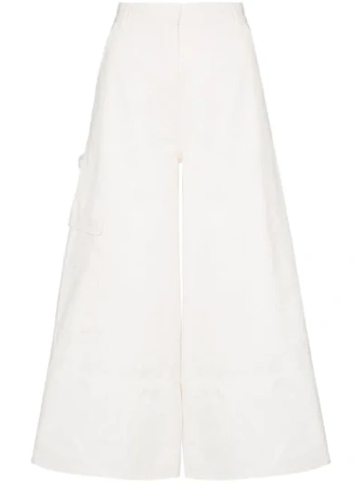 Moncler White Wide-leg Cropped Trousers