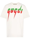 GUCCI GUCCI BLADE LOGO PRINT SHORT-SLEEVED COTTON T-SHIRT - 白色