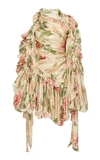 ZIMMERMANN Ruched Floral-Print Silk-Chiffon Mini Dress,733998
