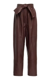 ZIMMERMANN RESISTANCE HIGH-WAISTED BELTED LEATHER STRAIGHT-LEG PANTS,734039