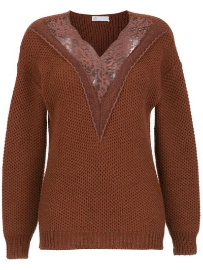 Nk Knitted Sweater With Lace Detail In Brown