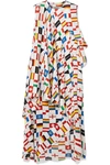 Balenciaga Layered Ruffled Printed Silk-satin Jacquard Dress In White