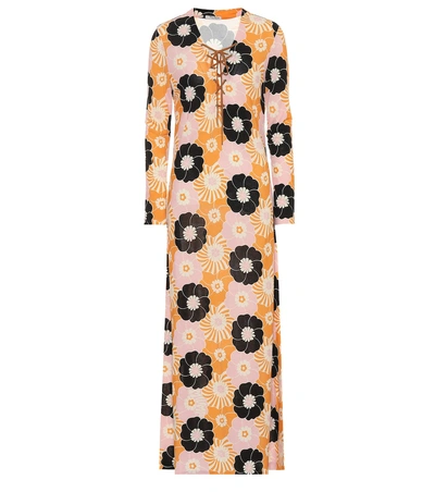 Miu Miu Suede-trimmed Floral-print Stretch-jersey Maxi Dress In Orange