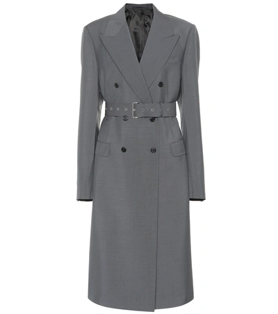 Prada Belted Mohair And Wool-blend Coat In Grey