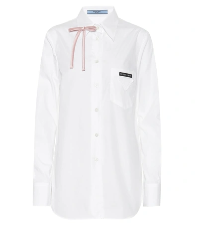 Prada Cut-out Detail Long-sleeved Cotton Shirt In White