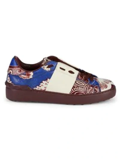 Valentino Garavani Studded Printed Leather Trainers In Blue