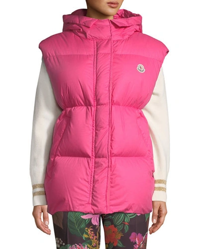 Moncler Cheveche Puffer Vest W/ Hood In Pink