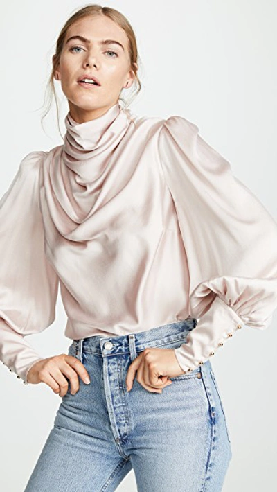 Zimmermann Draped-front Silk-satin Blouse In Pink