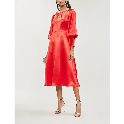 Osman Gilda Open-back Satin Midi Dress In Red