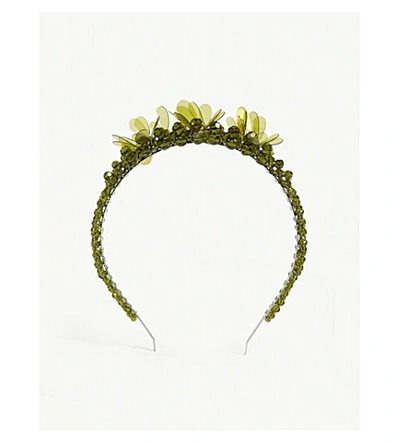 Simone Rocha Floral Crystal Bead Headband In Khaki