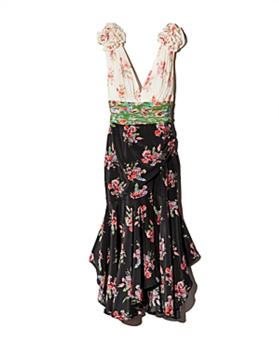 Amur Lolly Color-blocked Floral Silk Dress In White Green Black