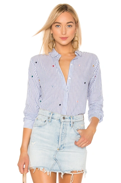 Rails Taylor Striped Heart Button-front Shirt In Rainbow Embroidered Hearts