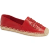 Tory Burch Ines Flat Leather Logo Espadrilles In Brilliant Red/ Brilliant Red
