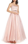 MAC DUGGAL STRAPLESS BELTED BALLGOWN,25943