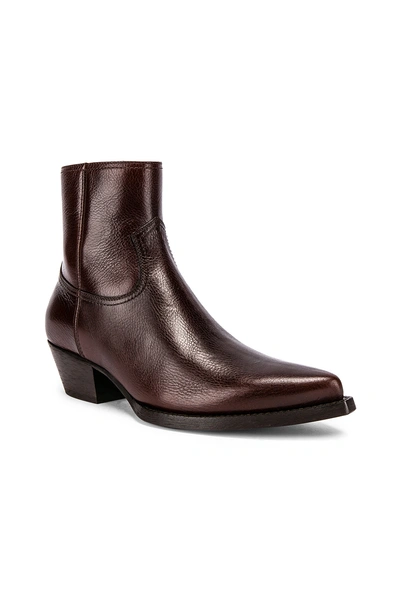 Saint Laurent Lukas Leather Western Ankle Boots In Brown