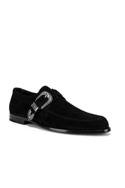 Saint Laurent Charles Buckled Suede Loafers In Black