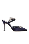 Manolo Blahnik Lurum 90 Crystal-embellished Satin Mules