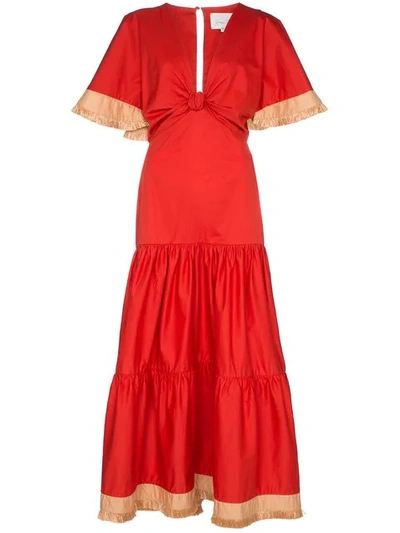 Johanna Ortiz Untold Stories Tiered Poplin Dress In Red