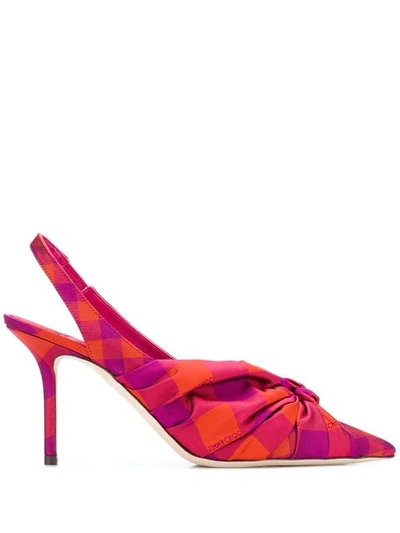 Jimmy Choo Annabell 85 Raspberry Mix Check Fabric Sling Back Closed Toe Pumps In Pink