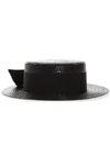 Saint Laurent Cotton-faille Trimmed Coated Faux Raffia Hat In Black
