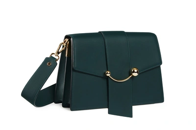 Strathberry Box Crescent Calfskin Leather Shoulder Bag In Green